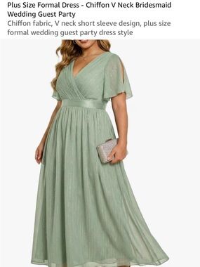 Plus Size Sage Green Maxi Chiffon V-Neck Dress